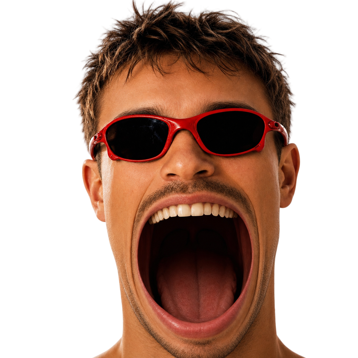 Tijs, mouth wide open, this card in his mouth