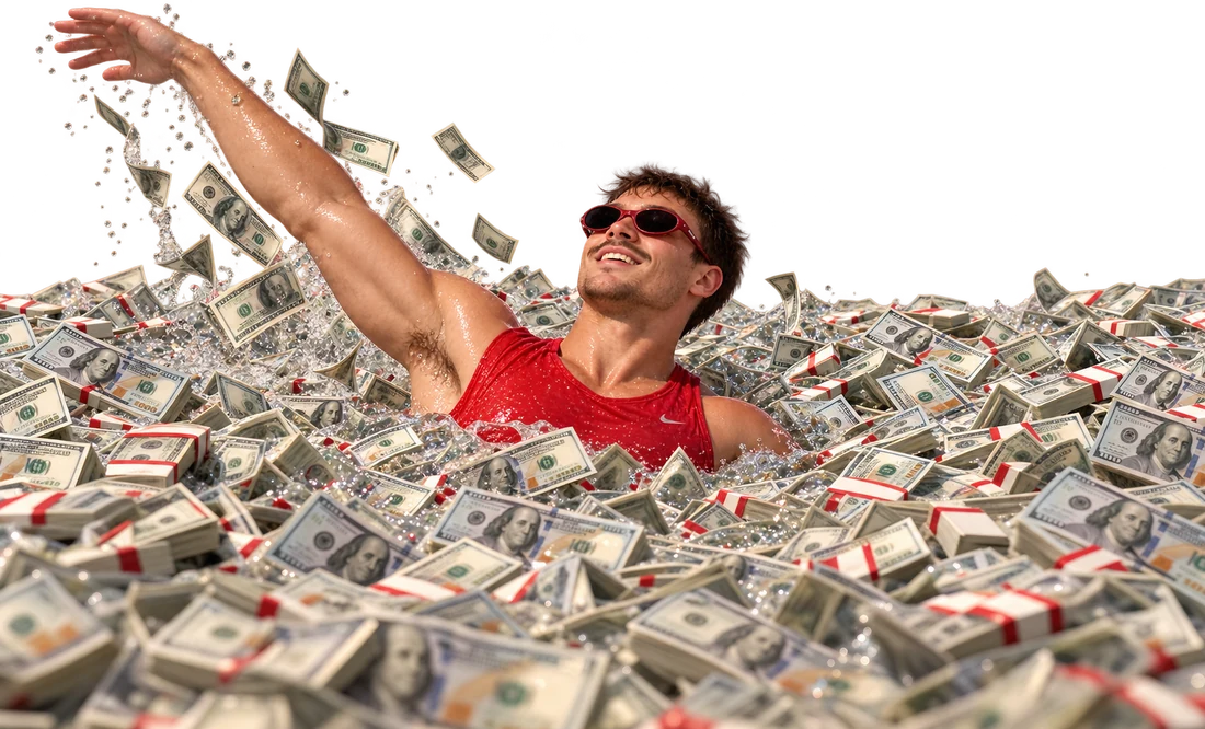 tijs floating through a sea of money